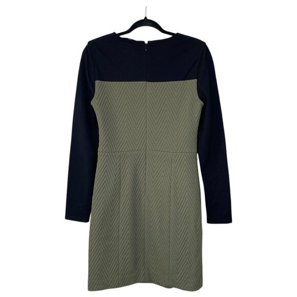 TIBI Quilted Zig Zag Fitted Dress in Olive/Black Multi Sheath Long Sleeve Size 6 - Picture 4 of 8